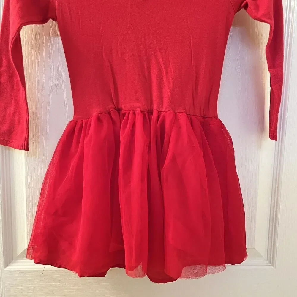 Old Navy Girls Scoop Back Red Tutu Dress Long Sleeve Size 5T